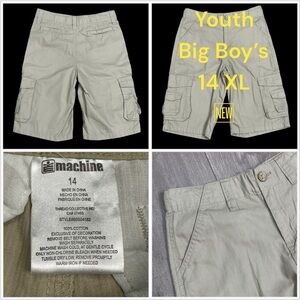 Youth Boys Machine 14 XL Cargo Shorts 8 Pockets Khaki Adjustable Waist NWOT